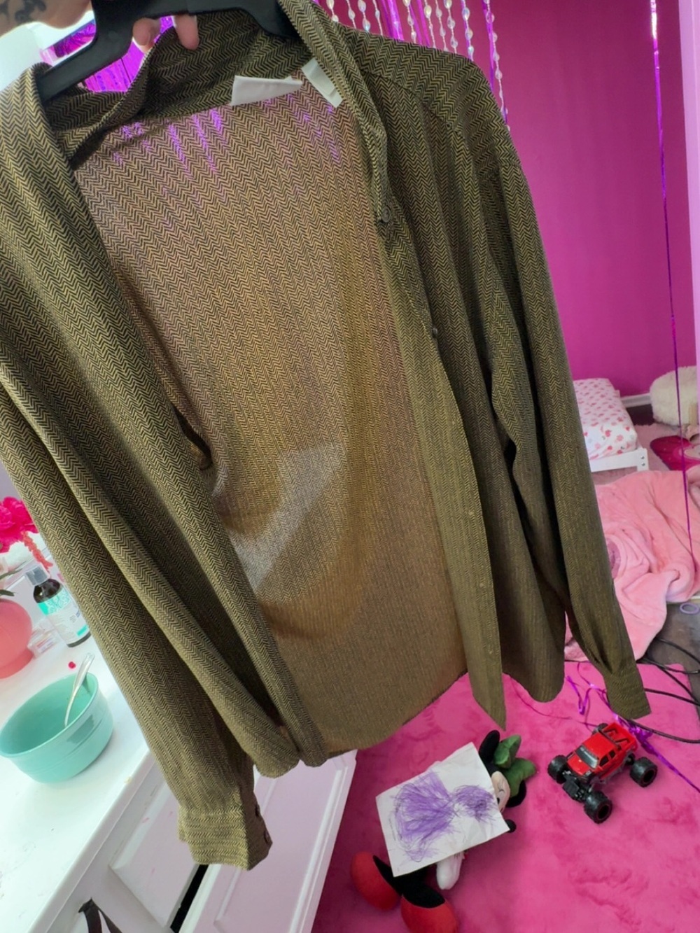 Olive Green Women’s  or men’s Lightweight Button-Front Sweater